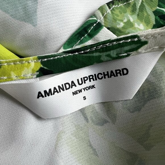 Amanda Uprichard Dress White Green Floral Size Small Fiori Mini Ruffle Sleeve - Picture 7 of 10